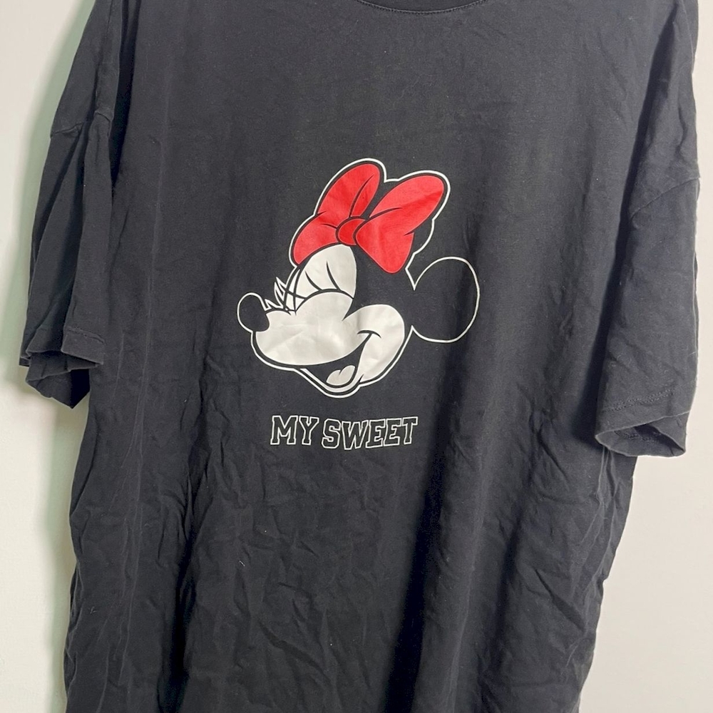 H&M Black Tee with Red Bow Cartoon Design